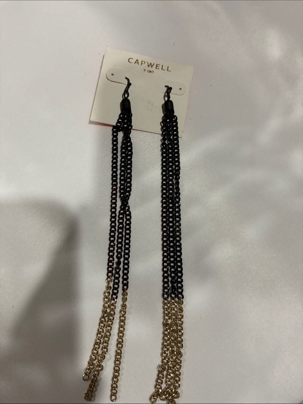 Capwell Two-Tone Black and Gold Chain Drop Earrings